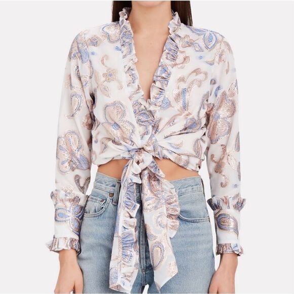 Alexis Marceau Metallic Floral Wrap Top - Picture 2 of 10